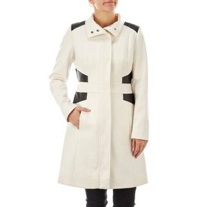 Via Spiga Wool Blend Coat with Faux Leather Accent